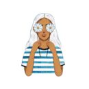 გოგონა გვირილებით – ხის ბროში პრინტით