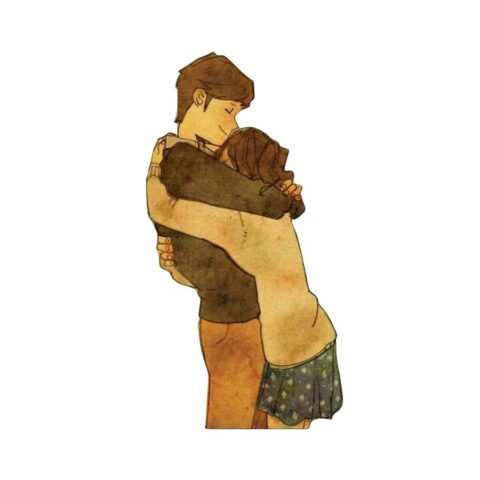 ჩახუტებული წყვილი – ხის ბროში პრინტით