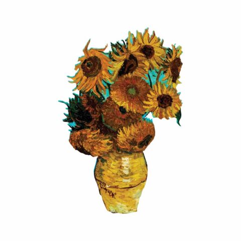 მზესუმზირები – ხის ბროში პრინტით